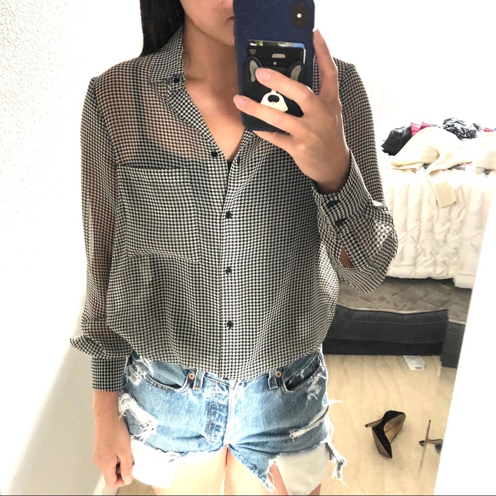 Zara Gingham/ Houndstooth Sheer Blouse